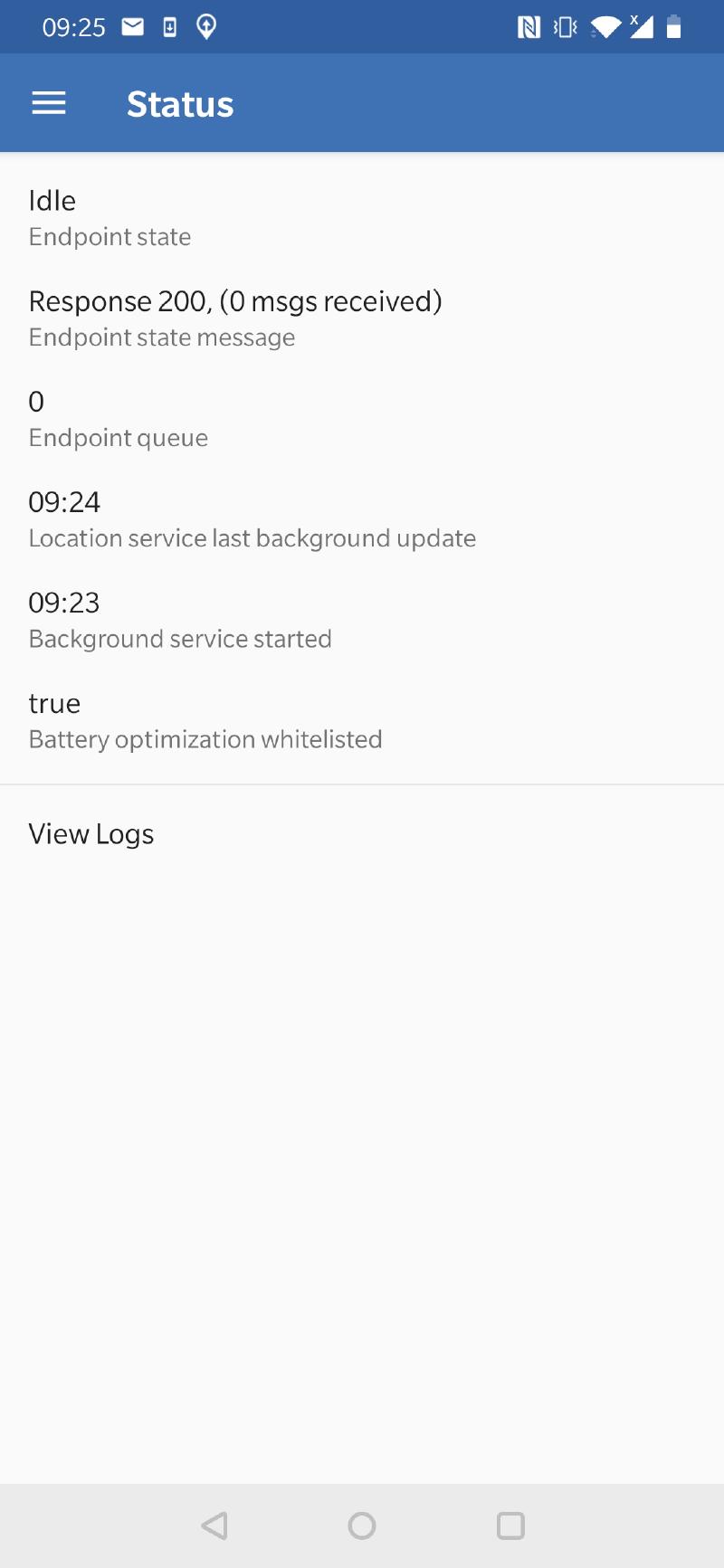 OwnTracks connection status page